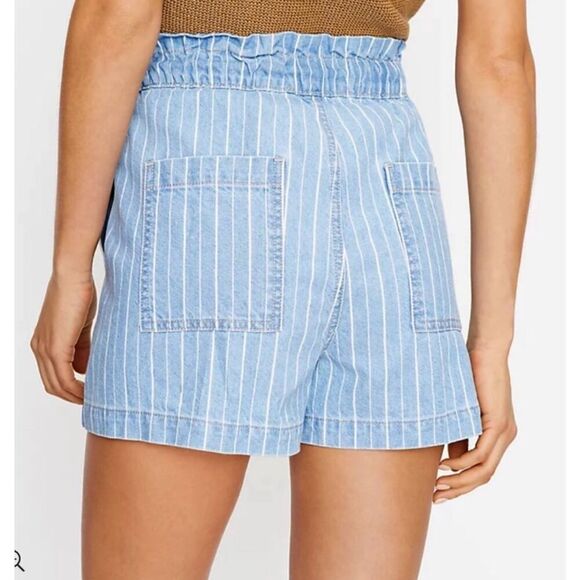 Loft Women’s High Rise Drawstring Striped Denim Shorts Size Large - Picture 2 of 7